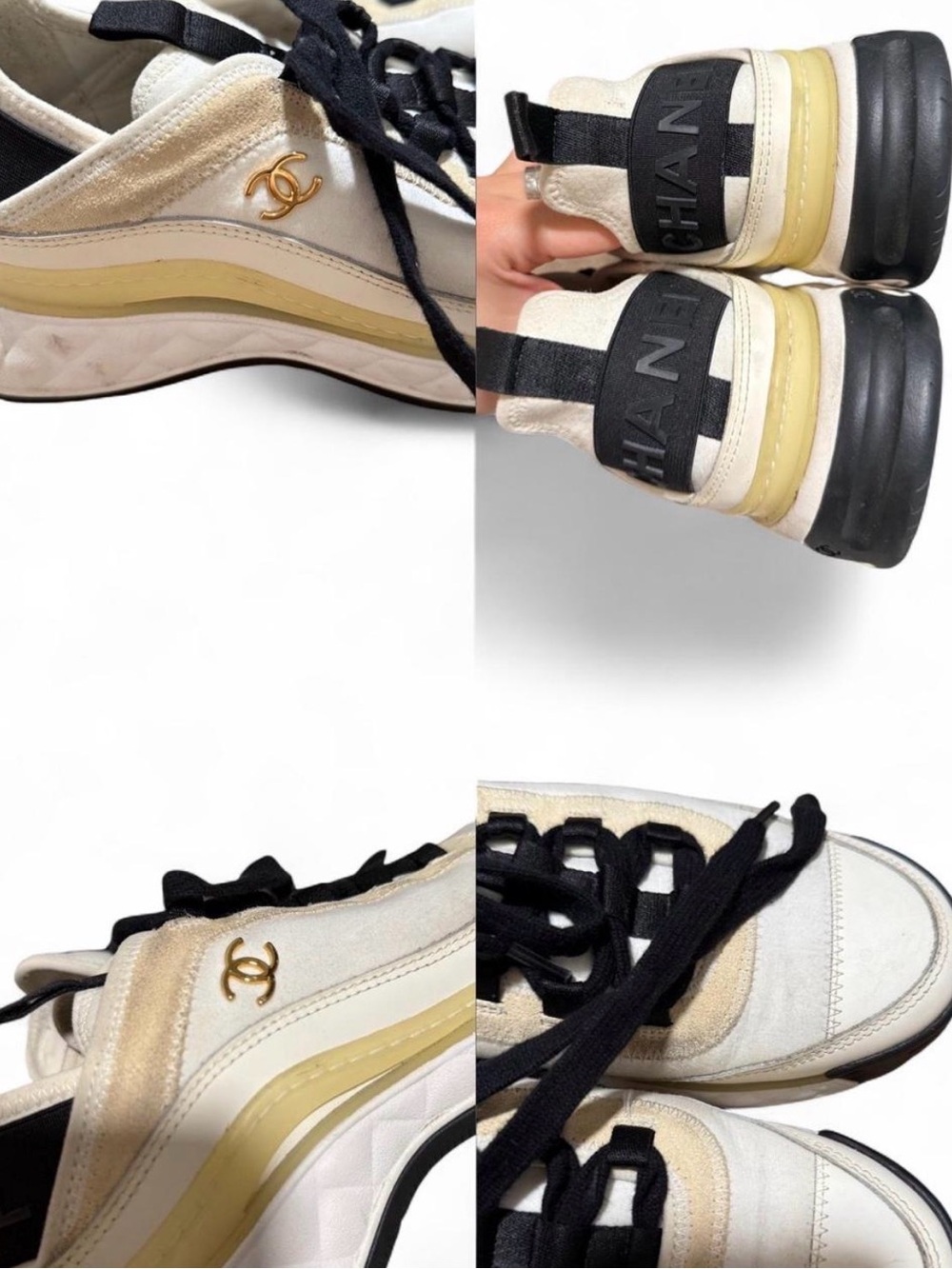 CHANEL White and Black Low-Top Women's Sneakers - Picture 6 of 9